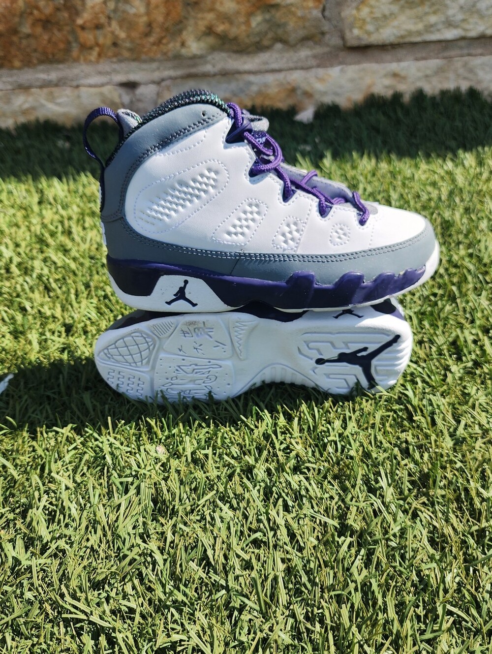 Jordan Kids 9 Retro PS Sneakers - White, Gray & Purple
